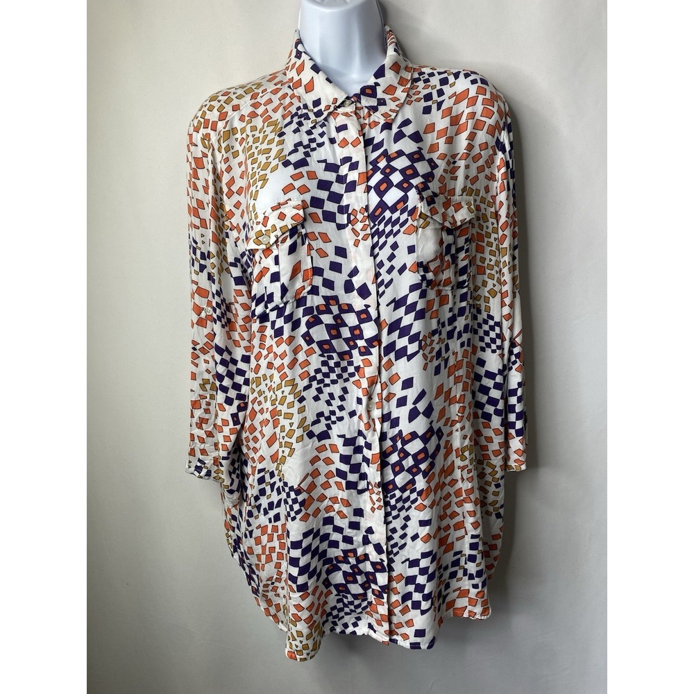 CAbi Grand Prix Tunic Top Size XL Roll Tab Sleeve Fall Career Office Wear Preppy